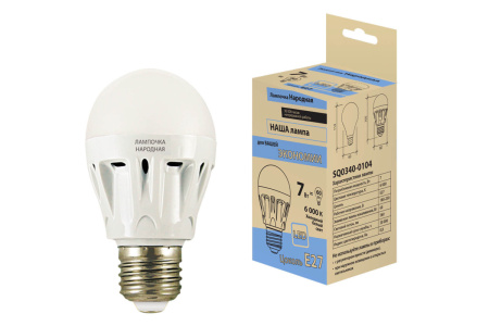Лампа светодиодная НЛ-LED-A60-5 Вт-230 В-4000 К-Е27, (58х109 мм), Народная