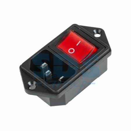 Выключатель клавишный 250 V 16 А (4с) ON-OFF красный с подсветкой и штекером C14 3PIN REXAN