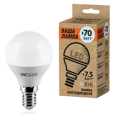 картинка Лампа светодиодная ВАША ЛАМПА WOLTA E14\7.5W\4000K 5E14P25S45GL7 от магазина Антенны ТУТ
