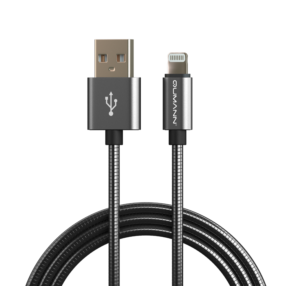 картинка Шнур USB-Iphone 8p 1м черный Qumann (металлическая оплетка) от магазина Антенны ТУТ