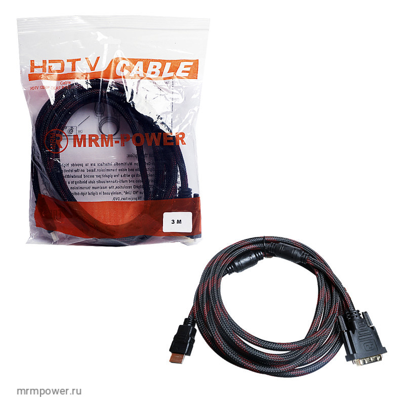 картинка Кабель HDMI-DVI M/M 5м (в оплетке) от магазина Антенны ТУТ
