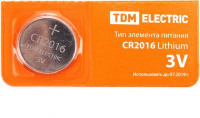 Элемент питания CR2016 Lithium 3V BP-1 TDM
