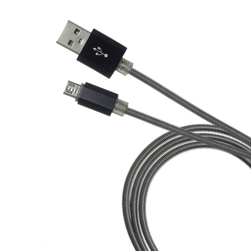 картинка Кабель USB M3 Пружина Металлический Micro 1000mm black (20pcs) от магазина Антенны ТУТ