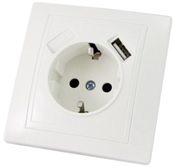 Розетка 2П+З с защ. шт. 16А 250В + USB порт 2,1А 5В белая "Таймыр" TDM
