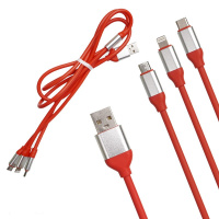 Кабель USB R31 3в1 Lightning + Micro + Type-C Резиновый 1,2м (red)