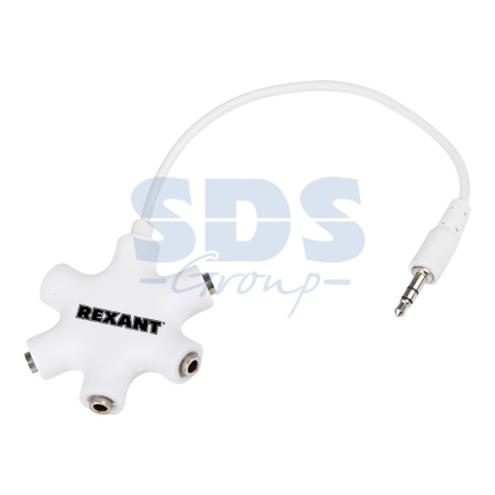 Аудио разветвитель AUX штекер 3, 5 мм на 5 гнезд белый REXANT