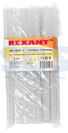 Стержни клеевые REXANT Ø 11 мм, 270 мм, прозрачные, 1 кг (0.5 кг + 0.5 кг) (пакет)