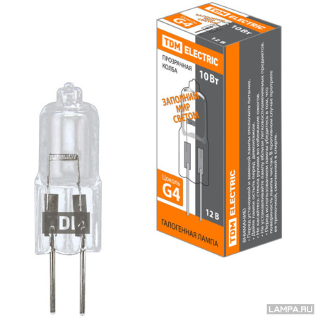 Лампа капсульная галогенная JC - 10Вт - 12В - G4 прозрачная TDM