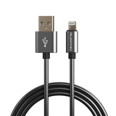 Шнур USB-Iphone 8p 1м черный Qumann (металлическая оплетка)